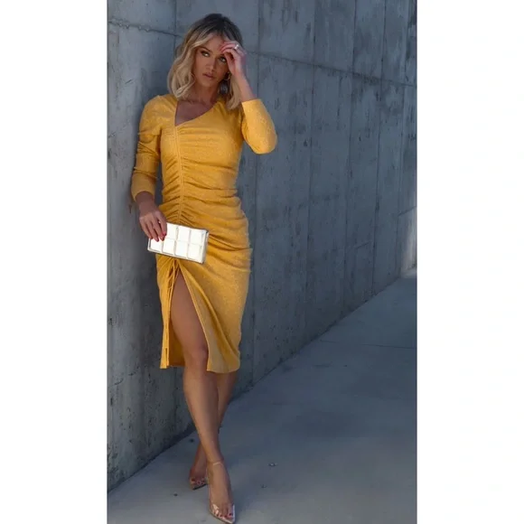 vici gold midi dress with adjustable side split - Picture 5 of 9